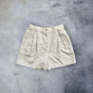 Cream Linen-Like Trouser Shorts