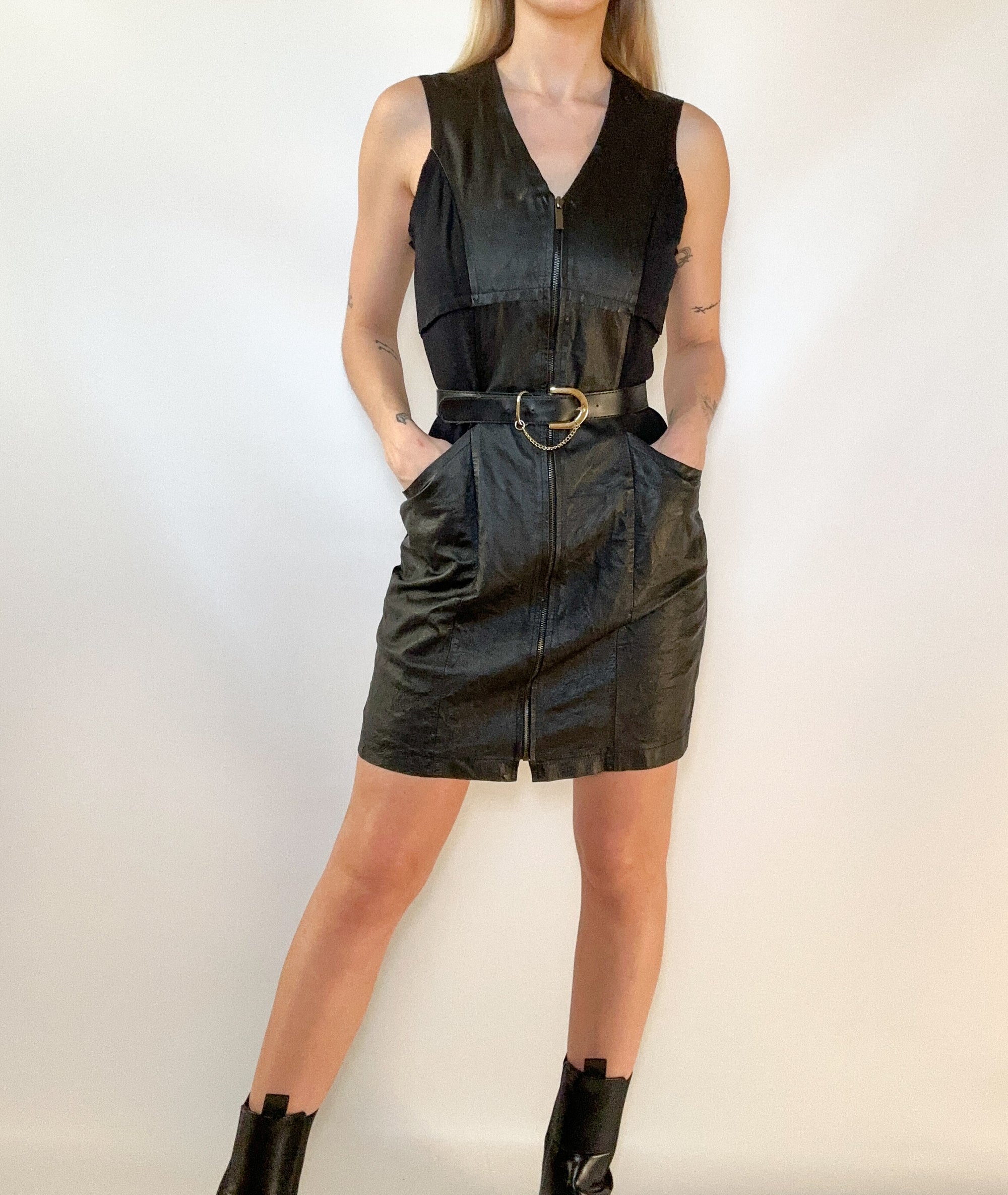 Leather Detailed Dress