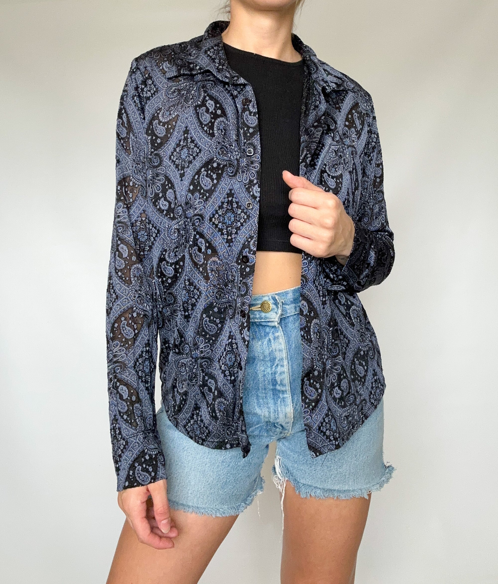 Sheer Paisley Button Up