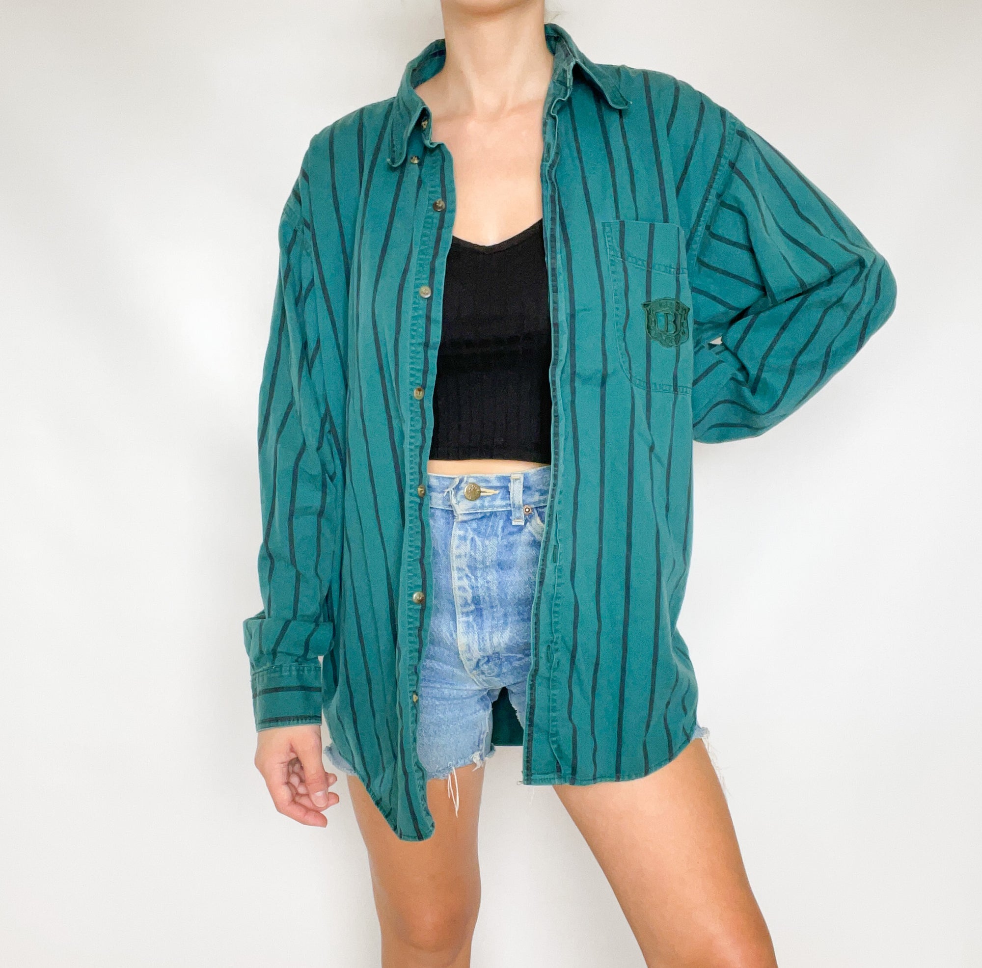 Green Striped Button Up