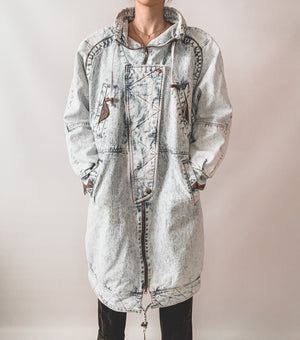 Acid Wash Long Denim Jacket