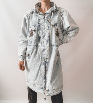 Acid Wash Long Denim Jacket