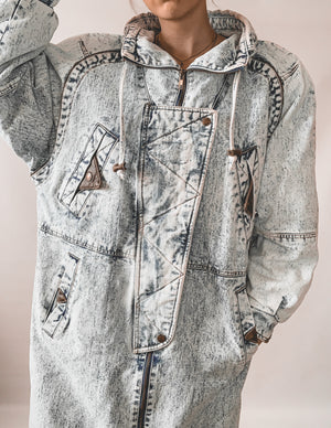 Acid Wash Long Denim Jacket