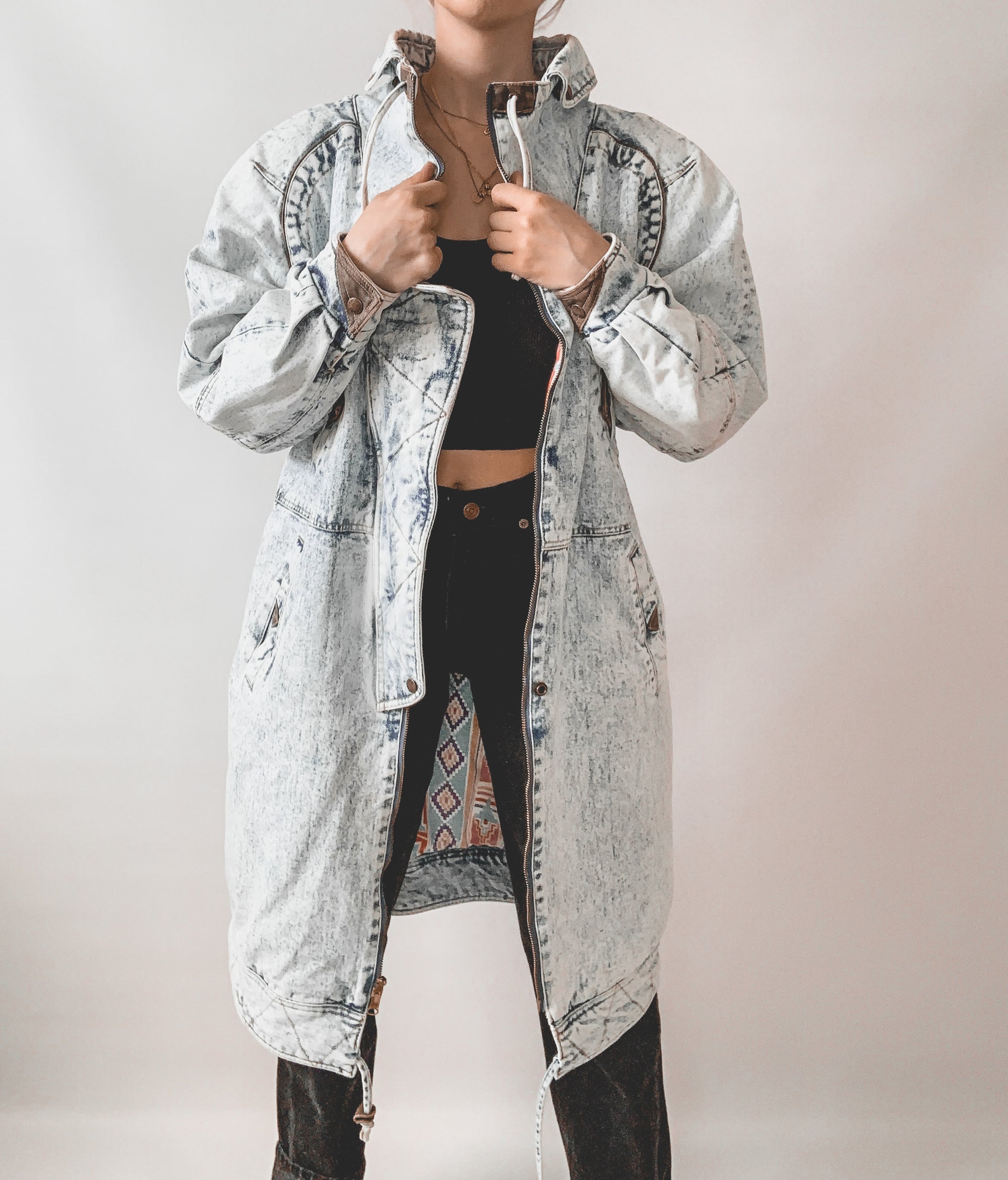 Acid Wash Long Denim Jacket