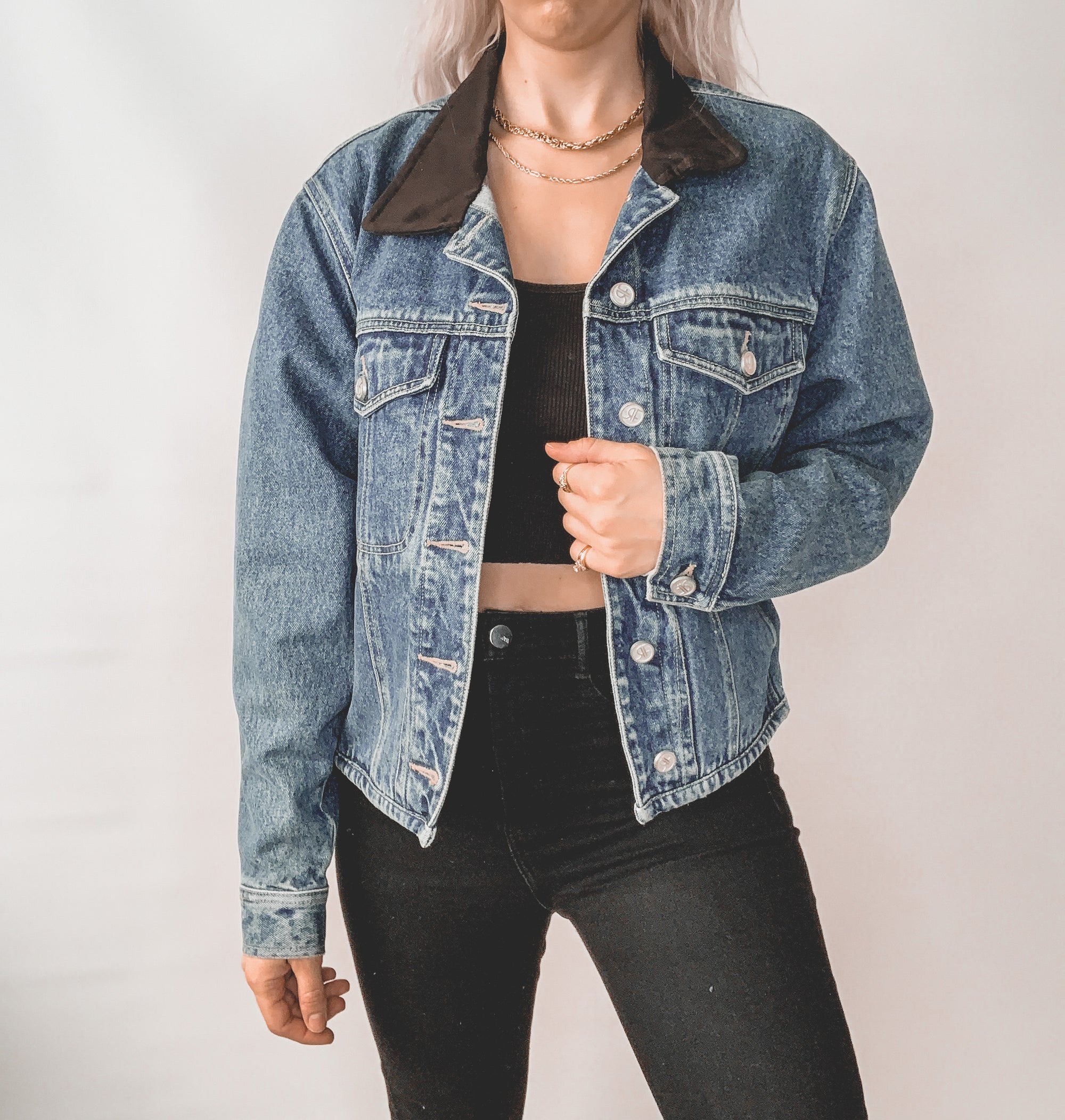 Denim Jacket with Black Collar