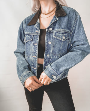 Denim Jacket with Black Collar