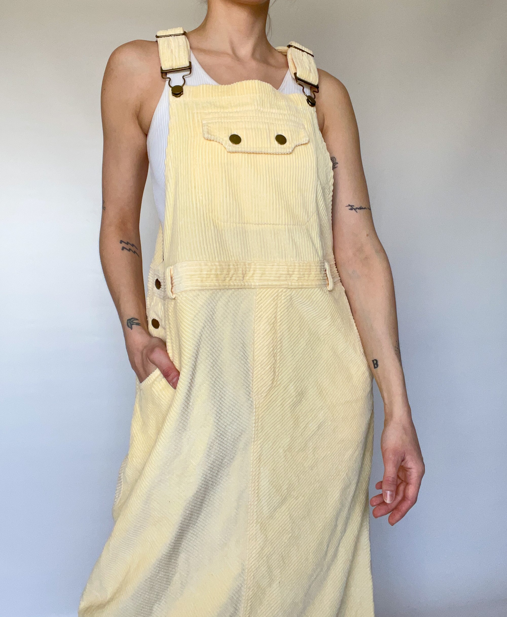 Yellow Corduroy Bib Dress