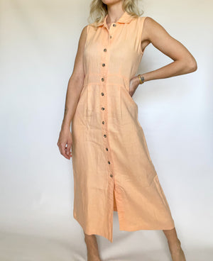 Peach Button Up Linen Dress