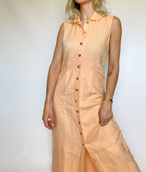 Peach Button Up Linen Dress