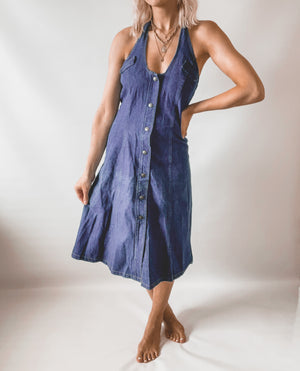 Denim Halter Button Up Dress