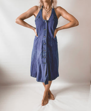 Denim Halter Button Up Dress