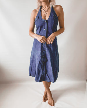 Denim Halter Button Up Dress